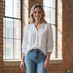 Anthropologie Blouse size 12P Viscose- Linen Blend Button Up Bohemian